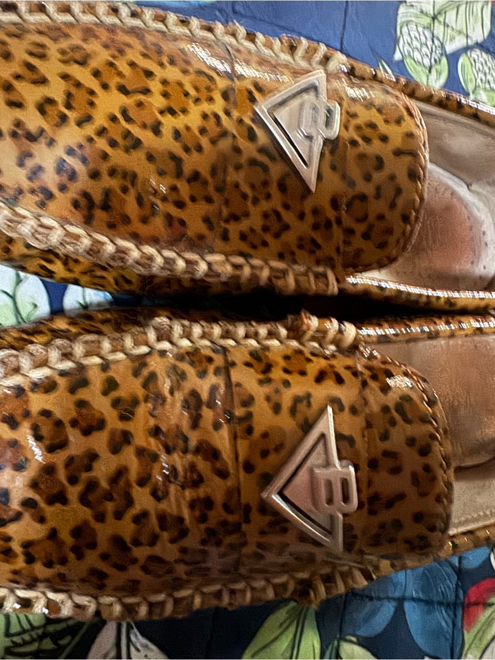 Leopard Print Patent Leather Loafers with Metal Logo